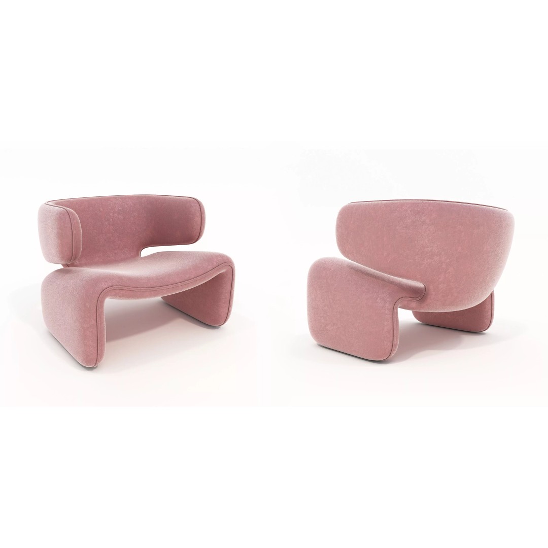 Modern Curved Lounge Chair 3D Model – Elegant Velvet Upholstery, FBX - View 8