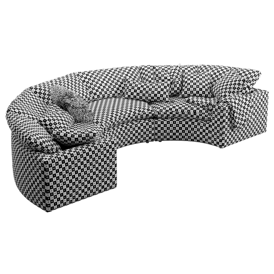 Cloud Semicircle Sofa 3D Model – Curved Modular Design, FBX & OBJ