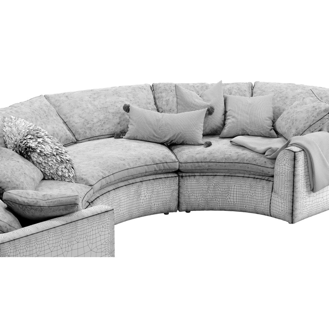 Cloud Semicircle Sofa 3D Model – Curved Modular Design, FBX & OBJ - View 17