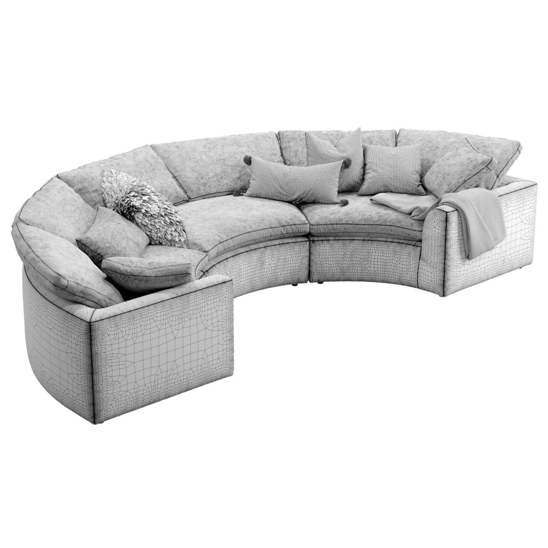 Cloud Semicircle Sofa 3D Model – Curved Modular Design, FBX & OBJ - View 18