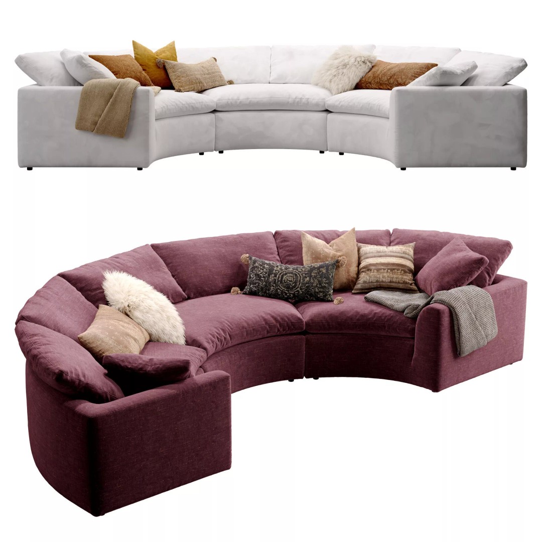 Cloud Semicircle Sofa 3D Model – Curved Modular Design, FBX & OBJ - View 2