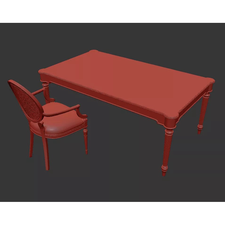 French Neoclassical Marble Dining Table 3D Model – Elegant Furniture Set, FBX