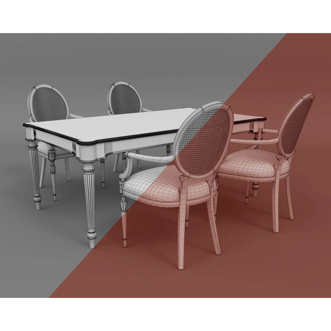 French Neoclassical Marble Dining Table 3D Model – Elegant Furniture Set, FBX - View 10