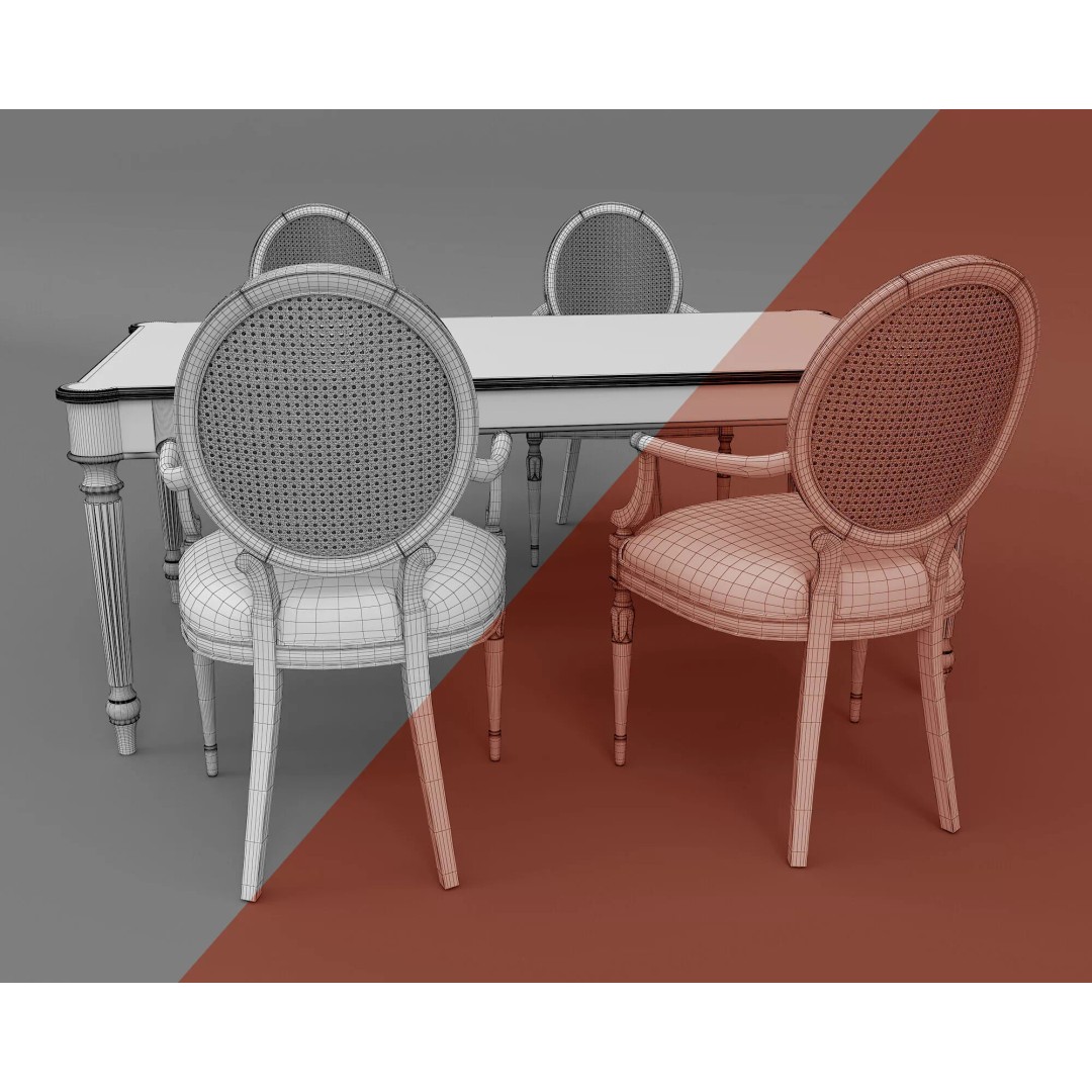 French Neoclassical Marble Dining Table 3D Model – Elegant Furniture Set, FBX - View 11