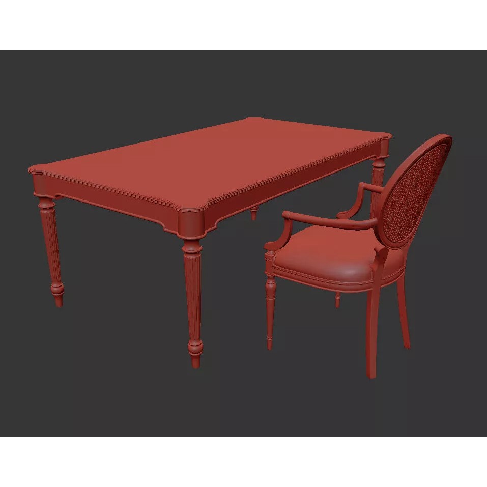 French Neoclassical Marble Dining Table 3D Model – Elegant Furniture Set, FBX - View 13