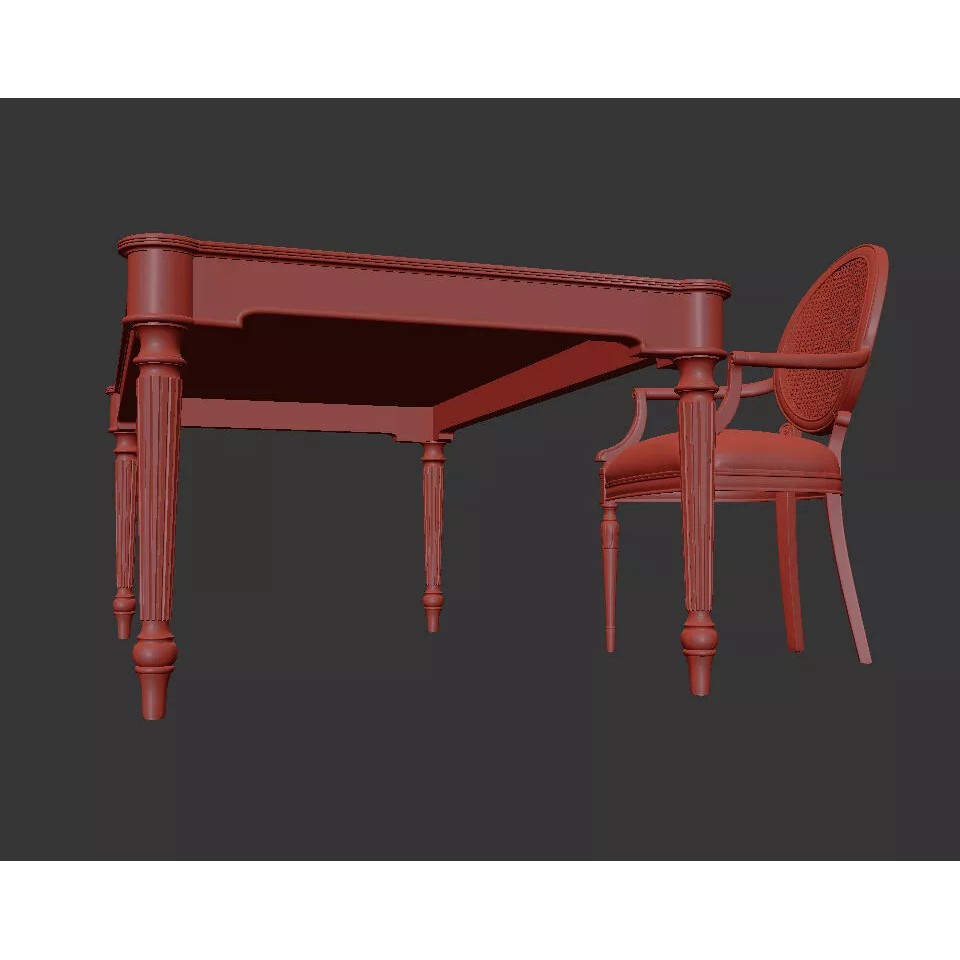 French Neoclassical Marble Dining Table 3D Model – Elegant Furniture Set, FBX - View 14