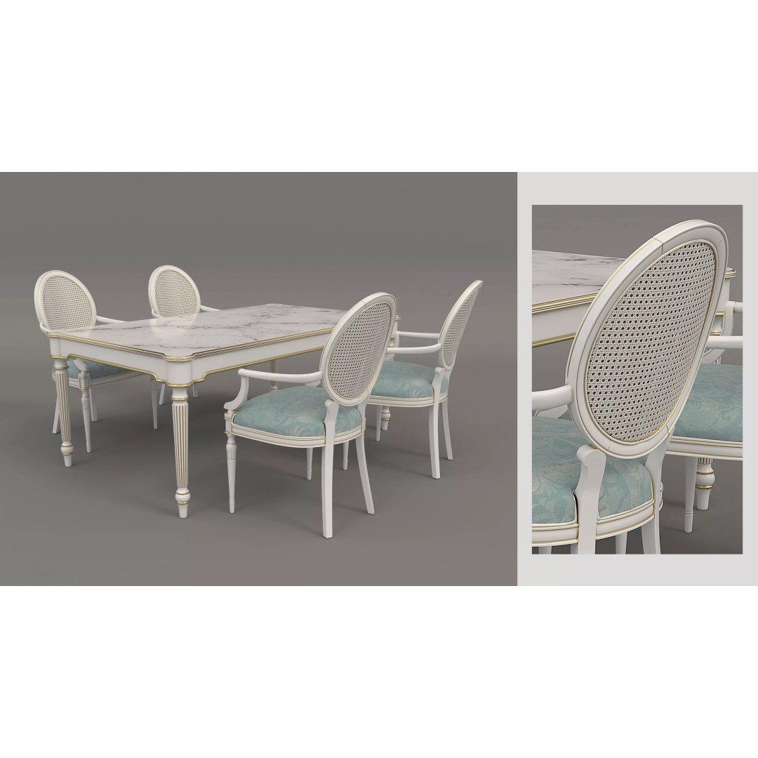 French Neoclassical Marble Dining Table 3D Model – Elegant Furniture Set, FBX - View 2