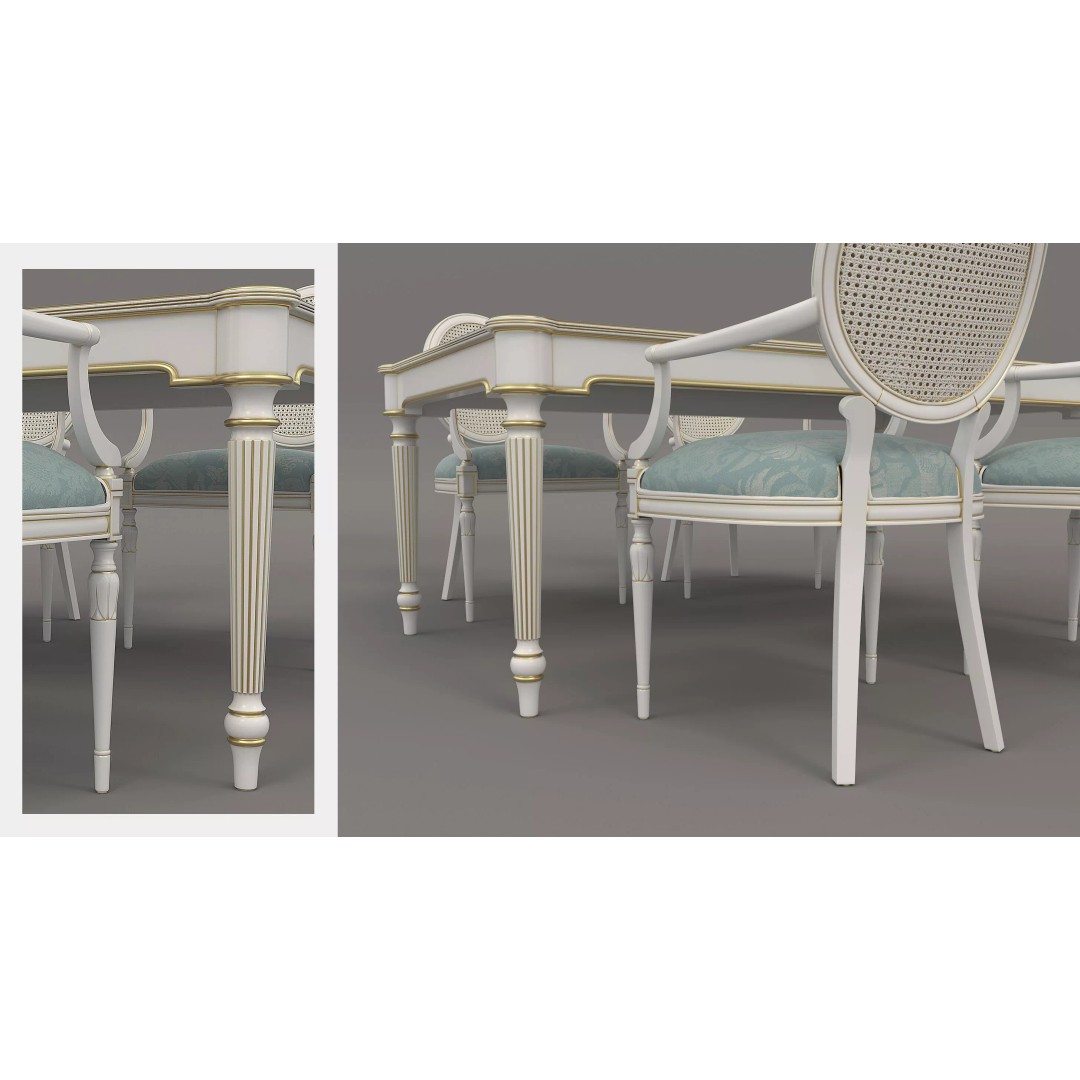 French Neoclassical Marble Dining Table 3D Model – Elegant Furniture Set, FBX - View 5
