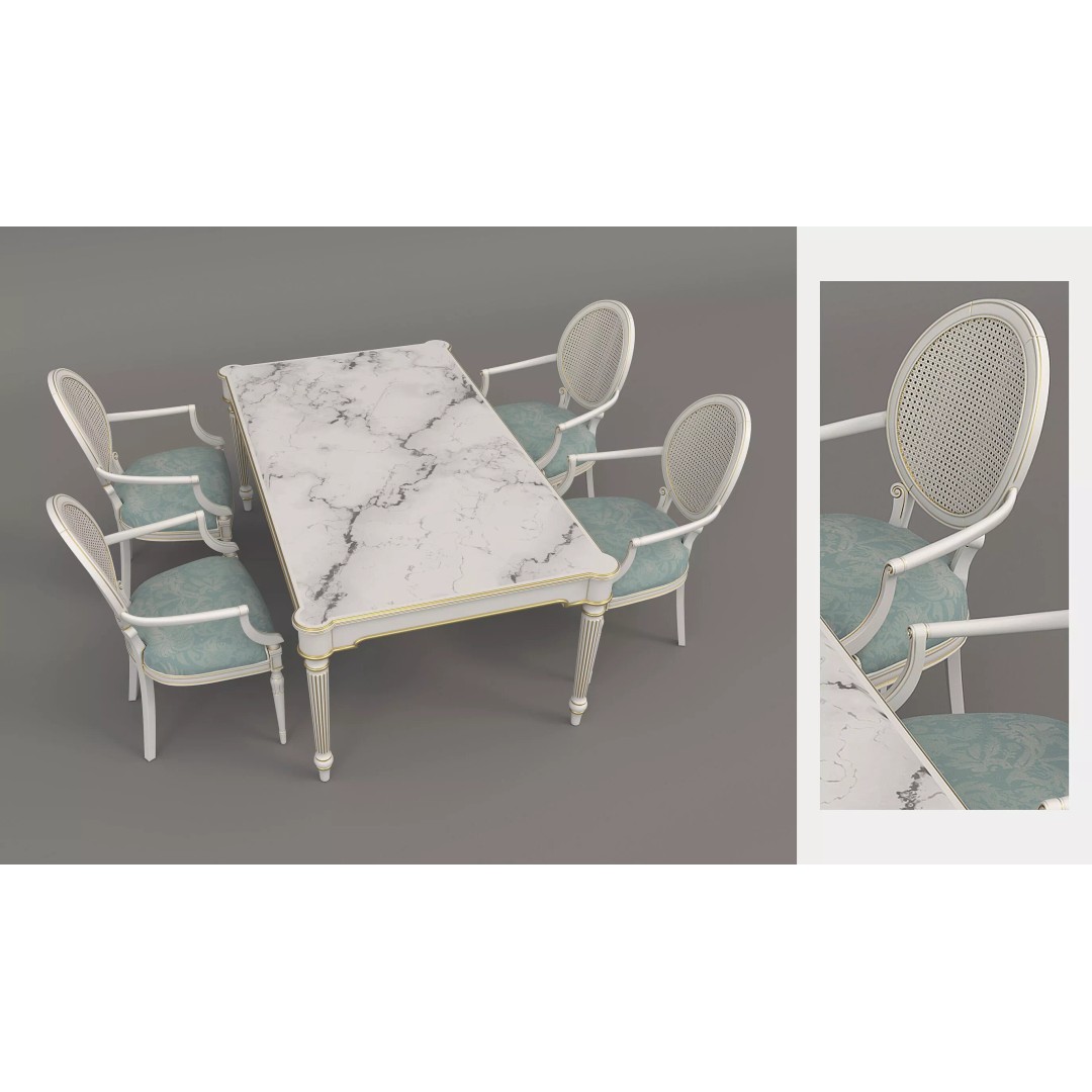 French Neoclassical Marble Dining Table 3D Model – Elegant Furniture Set, FBX - View 6