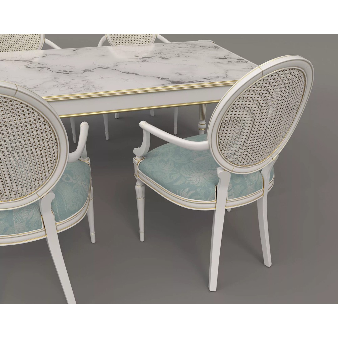 French Neoclassical Marble Dining Table 3D Model – Elegant Furniture Set, FBX - View 7