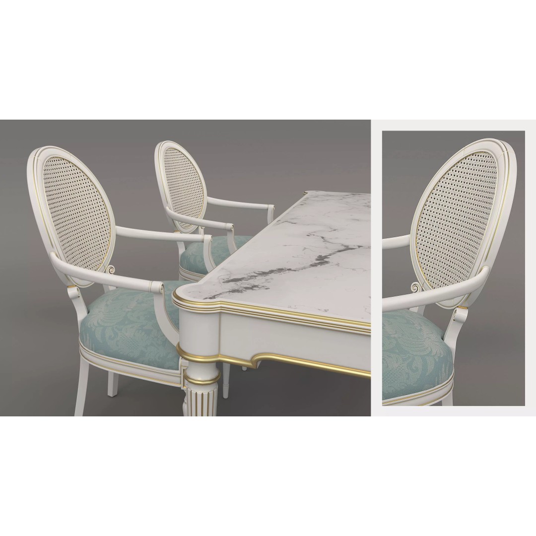 French Neoclassical Marble Dining Table 3D Model – Elegant Furniture Set, FBX - View 8