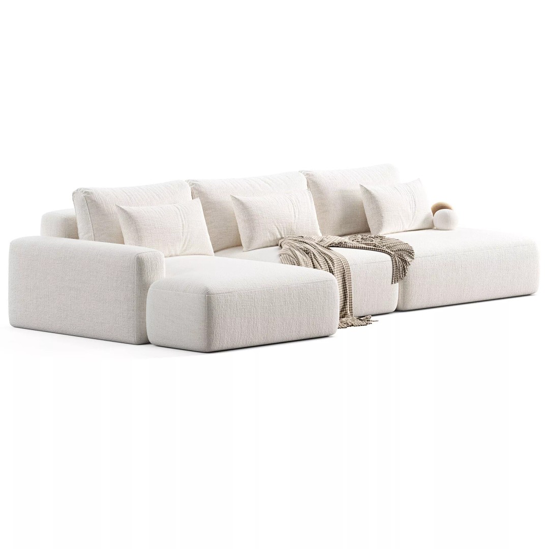 Modern Corner Liga Long Sofa-bed 3D Model – Minimalist Interior Asset, OBJ, FBX - View 3