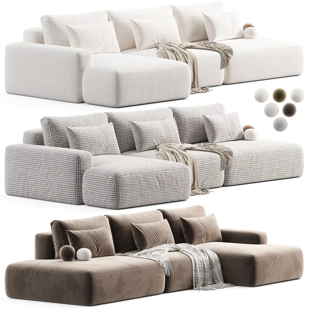 Modern Corner Liga Long Sofa-bed 3D Model – Minimalist Interior Asset, OBJ, FBX - View 4