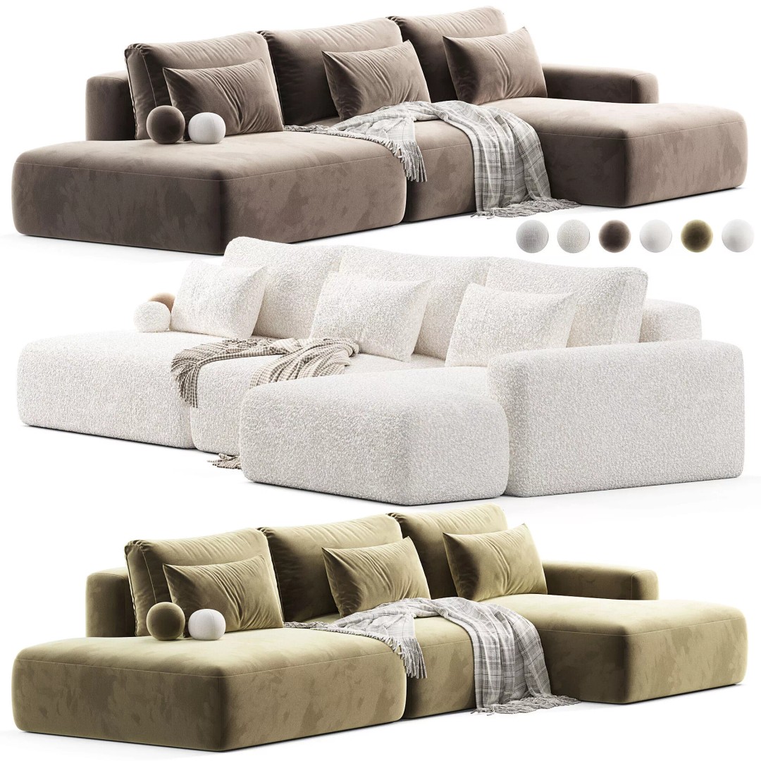 Modern Corner Liga Long Sofa-bed 3D Model – Minimalist Interior Asset, OBJ, FBX - View 6