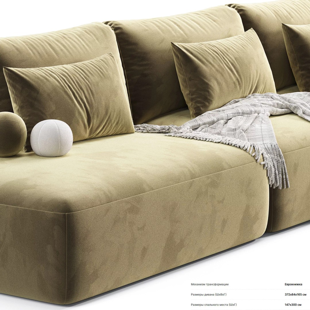 Modern Corner Liga Long Sofa-bed 3D Model – Minimalist Interior Asset, OBJ, FBX - View 7