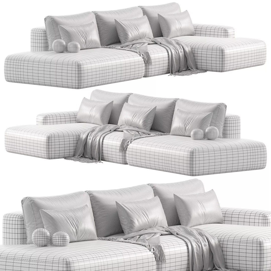 Modern Corner Liga Long Sofa-bed 3D Model – Minimalist Interior Asset, OBJ, FBX - View 8