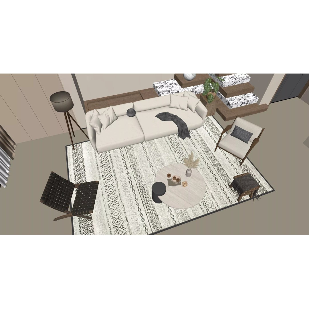 Wabi-Sabi Villa Living Room 3D Model – Modern Interior, FBX, Blender