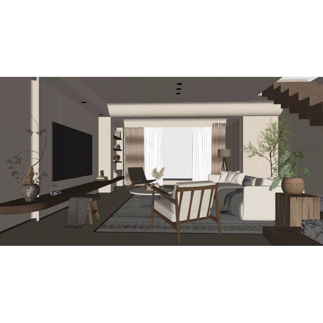 Wabi-Sabi Villa Living Room 3D Model – Modern Interior, FBX, Blender - View 12