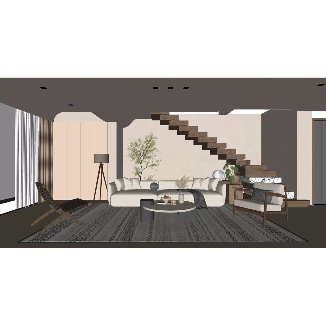 Wabi-Sabi Villa Living Room 3D Model – Modern Interior, FBX, Blender - View 13
