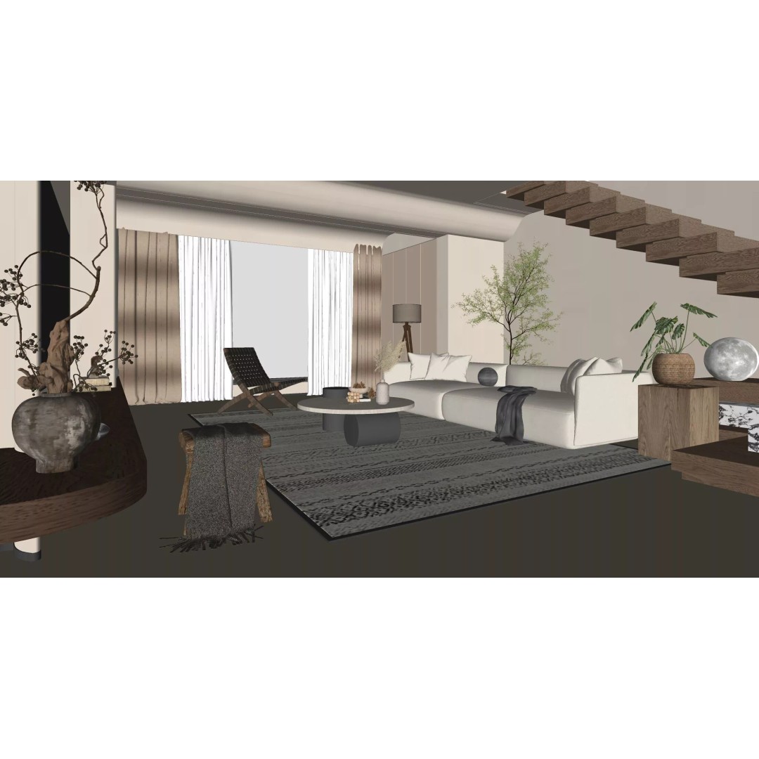 Wabi-Sabi Villa Living Room 3D Model – Modern Interior, FBX, Blender - View 14