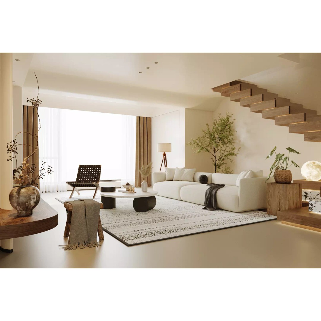 Wabi-Sabi Villa Living Room 3D Model – Modern Interior, FBX, Blender - View 3