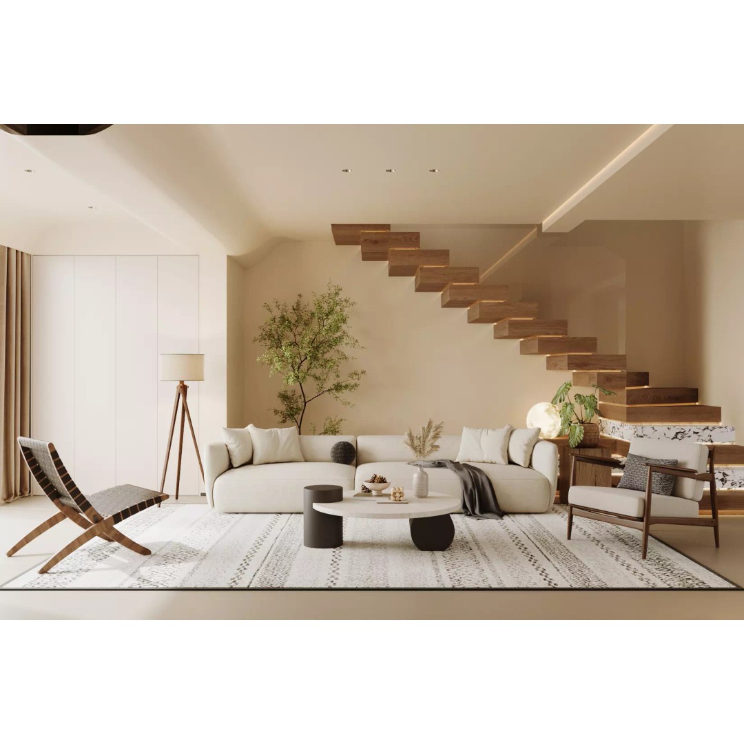 Wabi-Sabi Villa Living Room 3D Model – Modern Interior, FBX, Blender - View 5