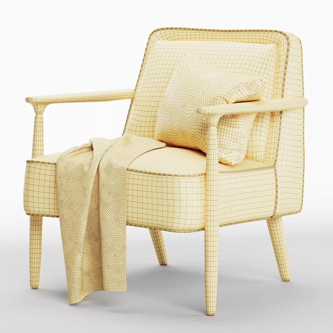 Strickland Show Wood Armchair 3D Model – Modern Fabric Design, FBX & OBJ