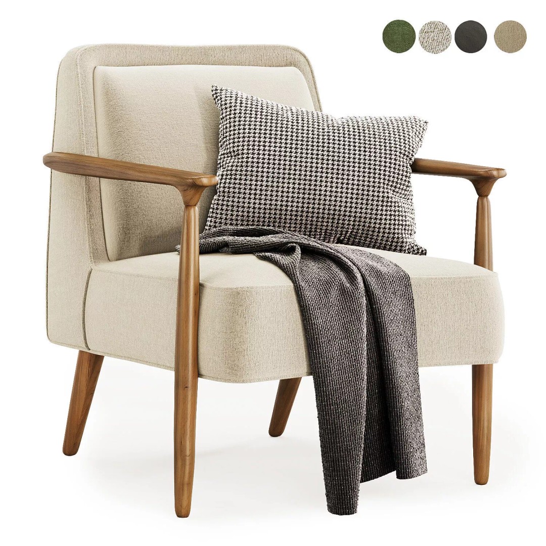 Strickland Show Wood Armchair 3D Model – Modern Fabric Design, FBX & OBJ - View 2