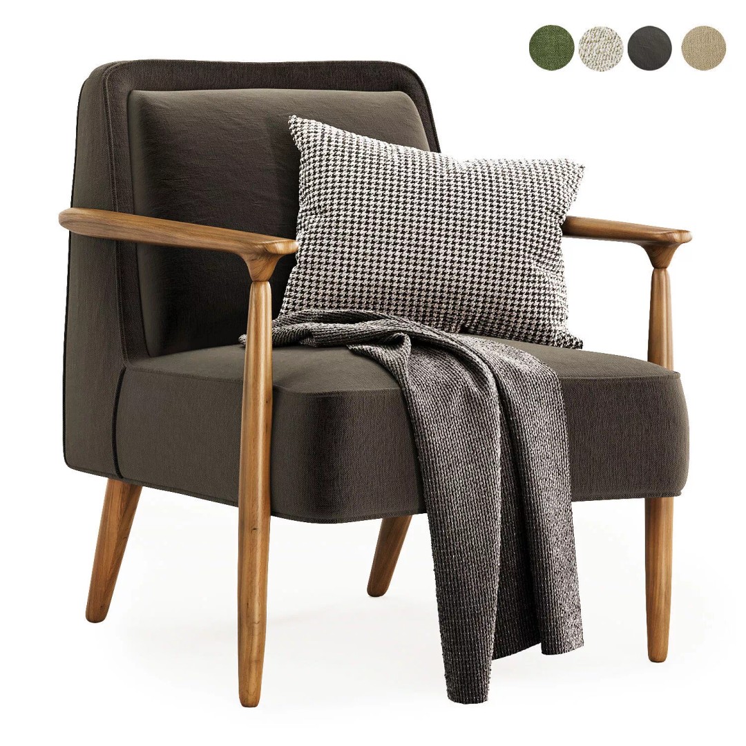 Strickland Show Wood Armchair 3D Model – Modern Fabric Design, FBX & OBJ - View 3