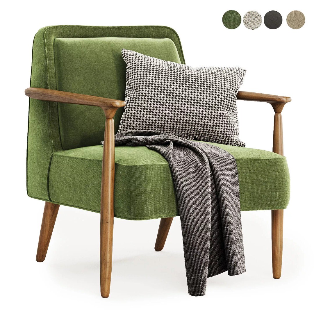 Strickland Show Wood Armchair 3D Model – Modern Fabric Design, FBX & OBJ - View 4