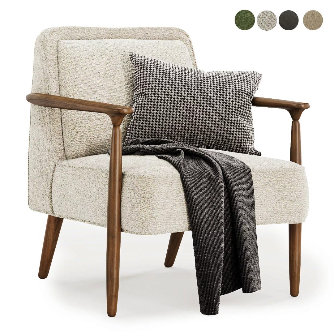 Strickland Show Wood Armchair 3D Model – Modern Fabric Design, FBX & OBJ - View 5