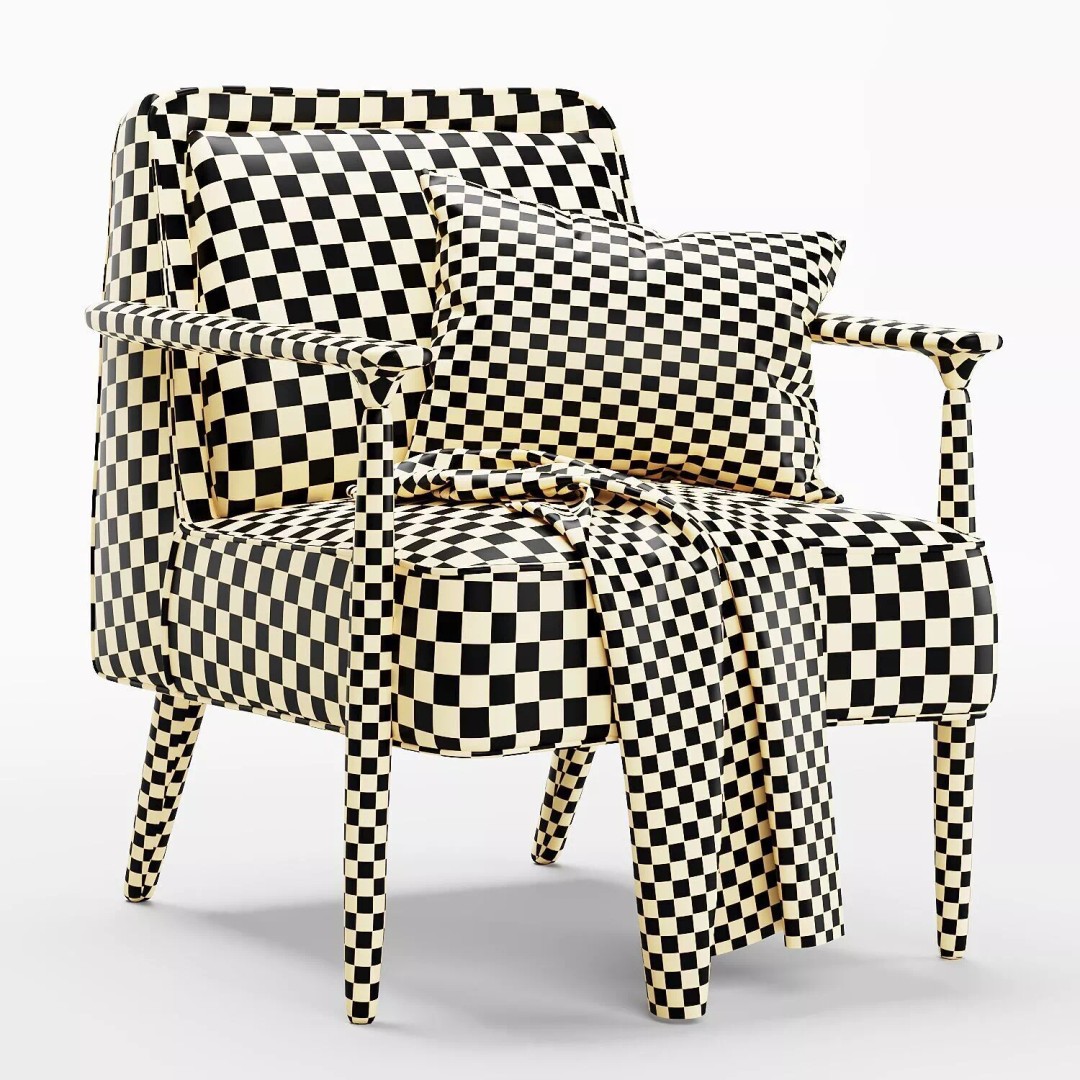 Strickland Show Wood Armchair 3D Model – Modern Fabric Design, FBX & OBJ - View 6