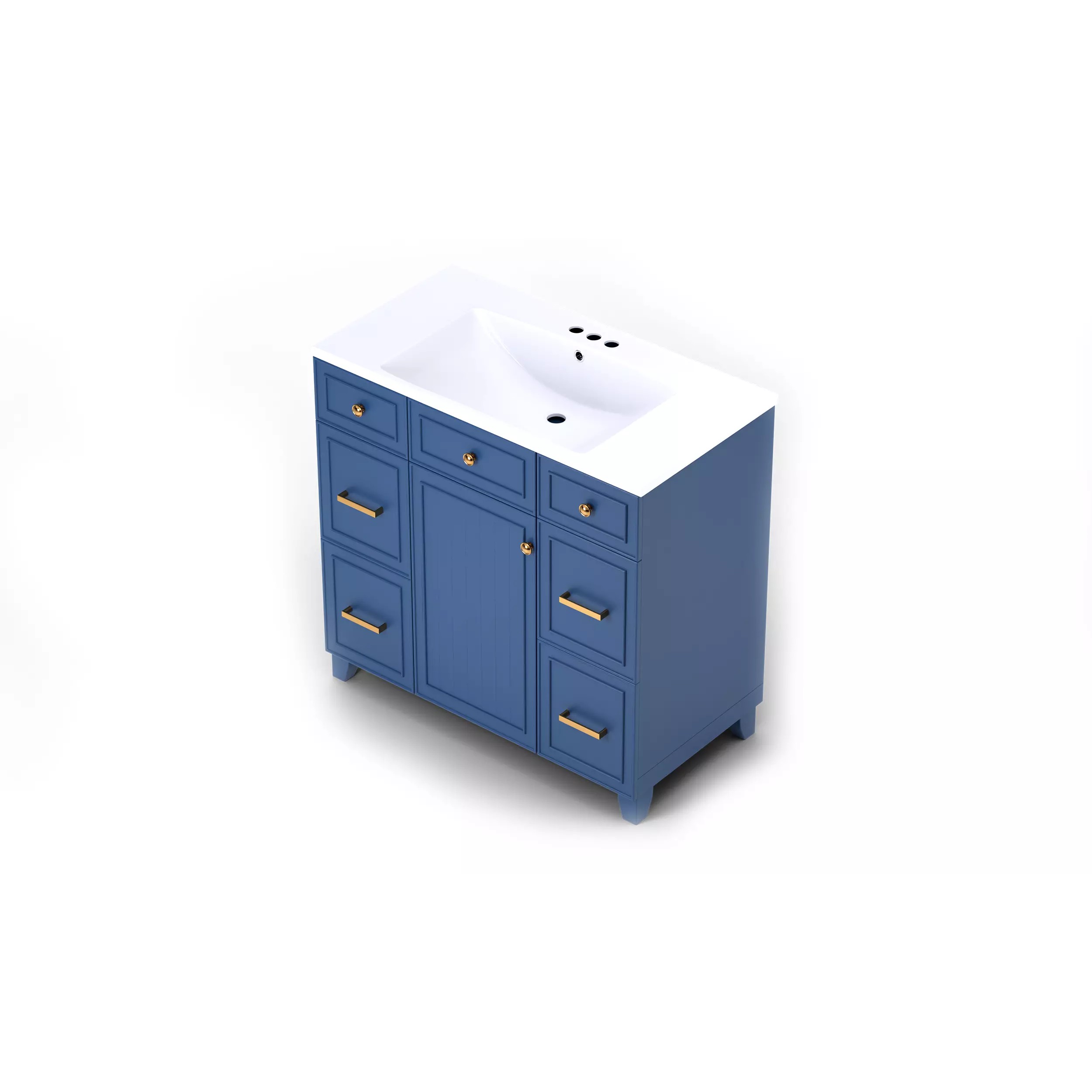 Modern Blue Bathroom Vanity Cabinet - Game-Ready 3D Model