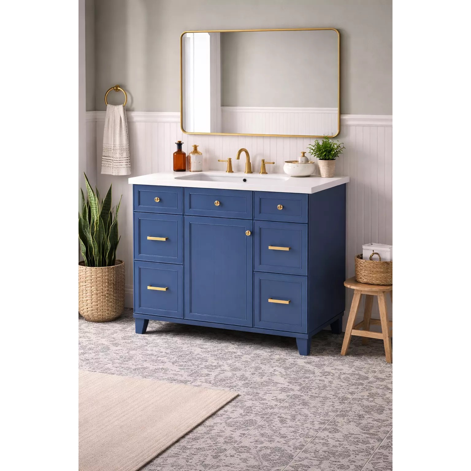 Modern Blue Bathroom Vanity Cabinet - Game-Ready 3D Model - View 2