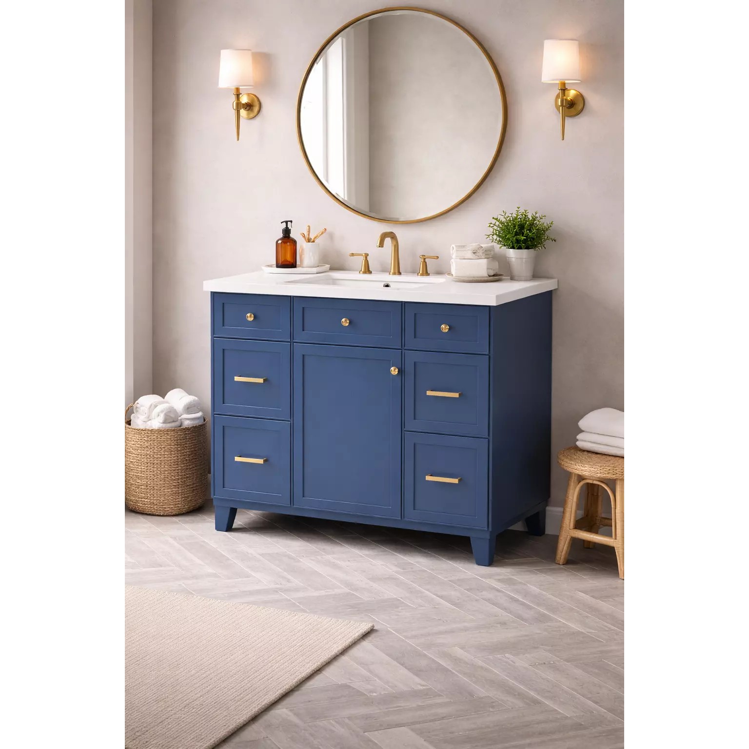 Modern Blue Bathroom Vanity Cabinet - Game-Ready 3D Model - View 3