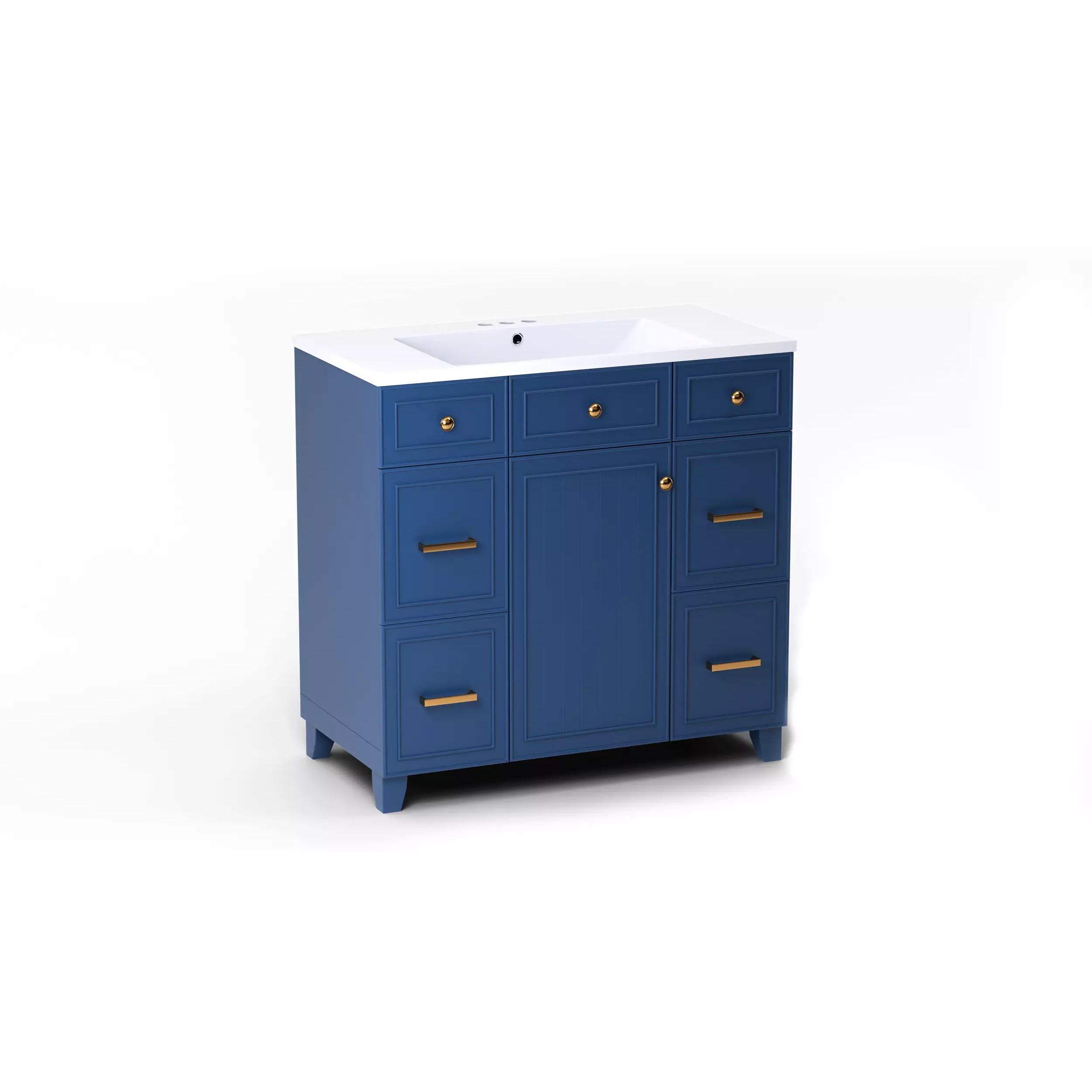 Modern Blue Bathroom Vanity Cabinet - Game-Ready 3D Model - View 4
