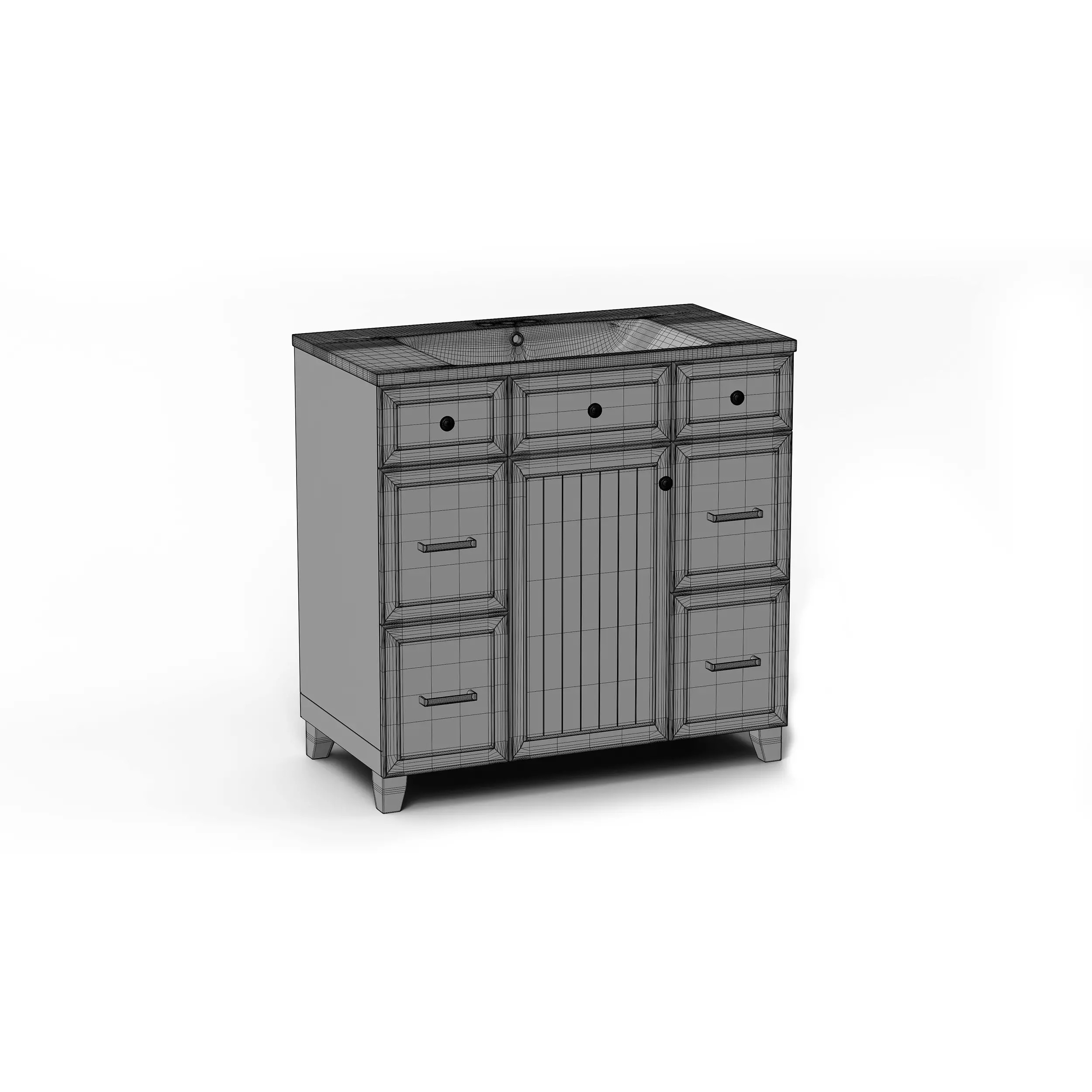 Modern Blue Bathroom Vanity Cabinet - Game-Ready 3D Model - View 5