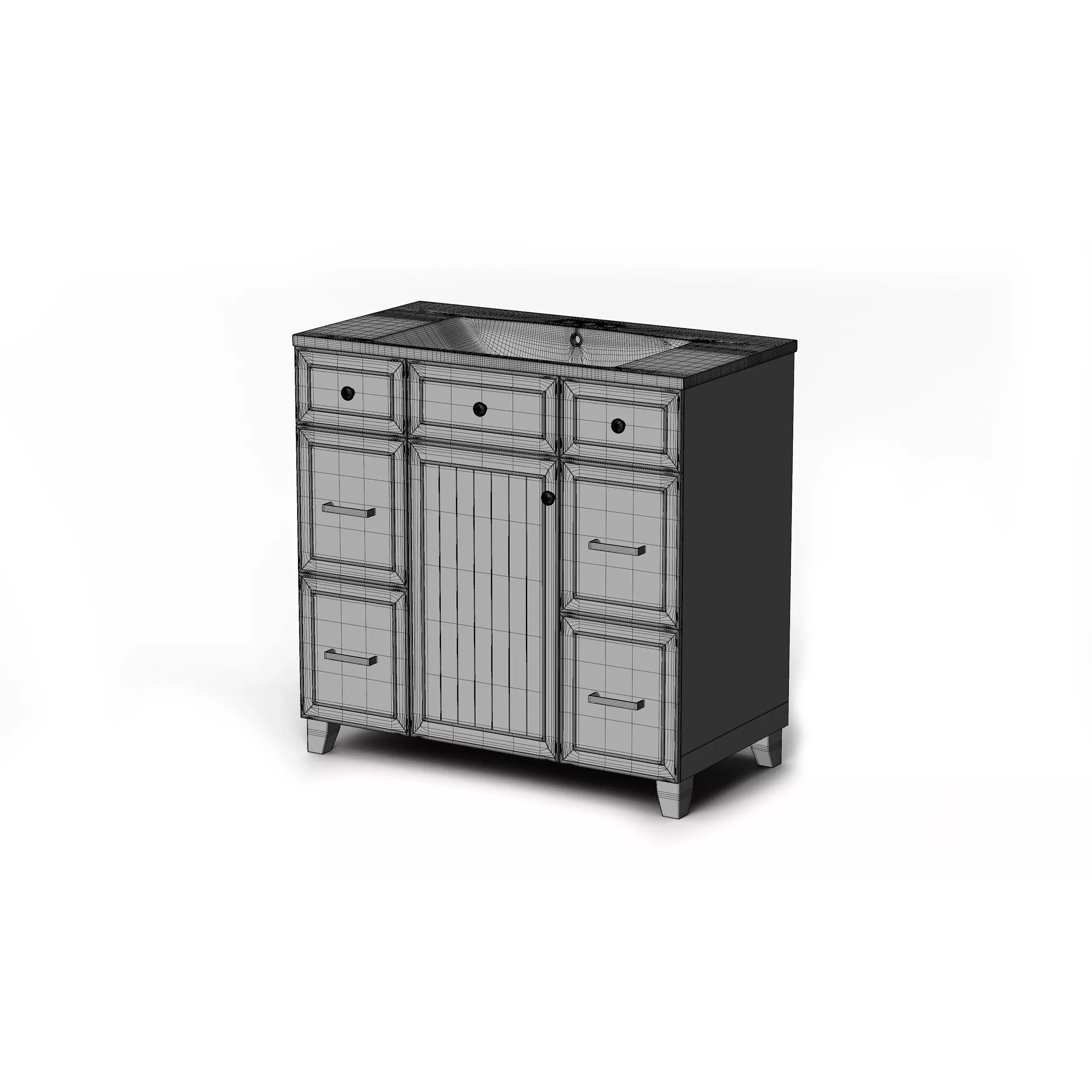 Modern Blue Bathroom Vanity Cabinet - Game-Ready 3D Model - View 7