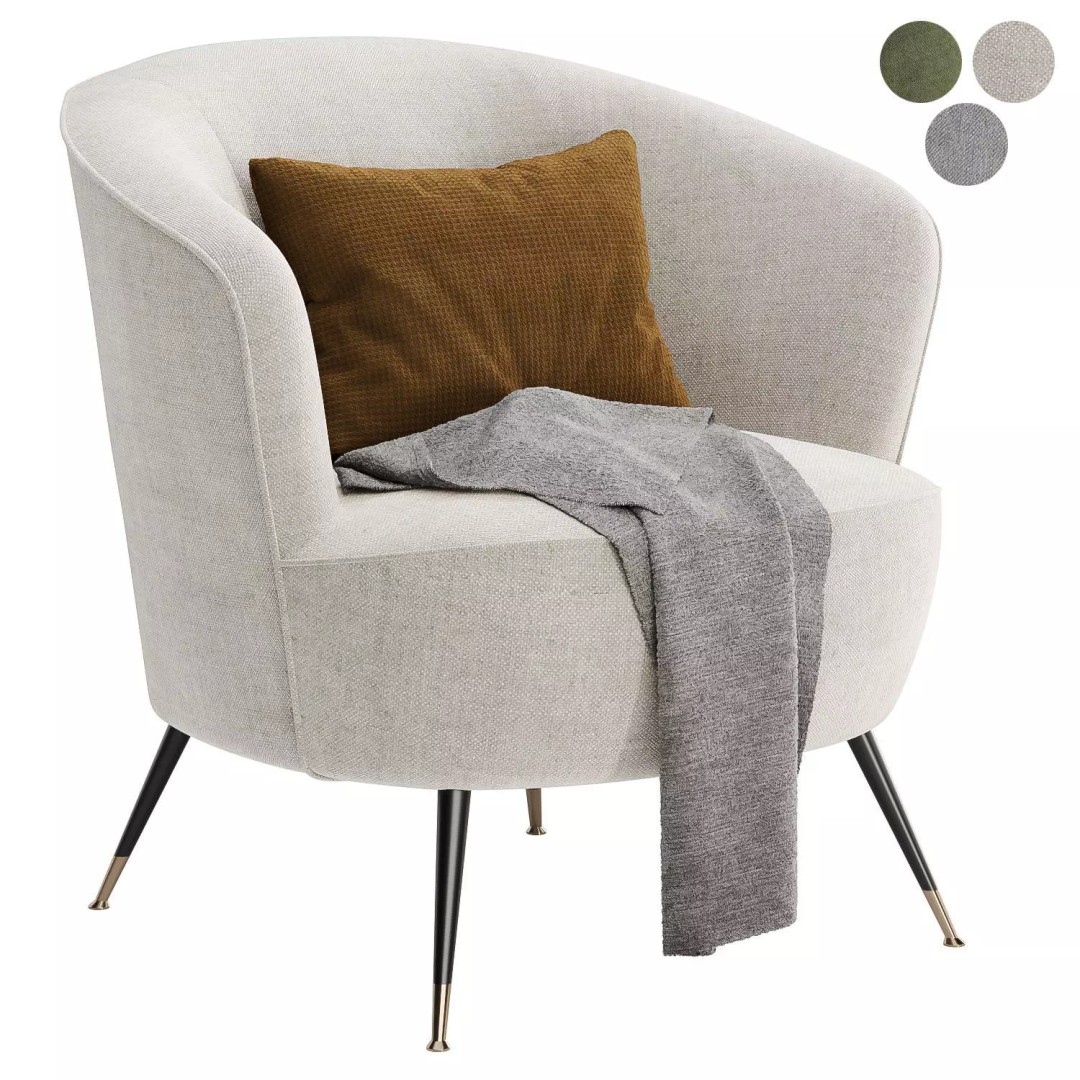 Schumacher Upholstered Barrel Chair 3D Model – Modern Fabric Seat, FBX & OBJ - View 2