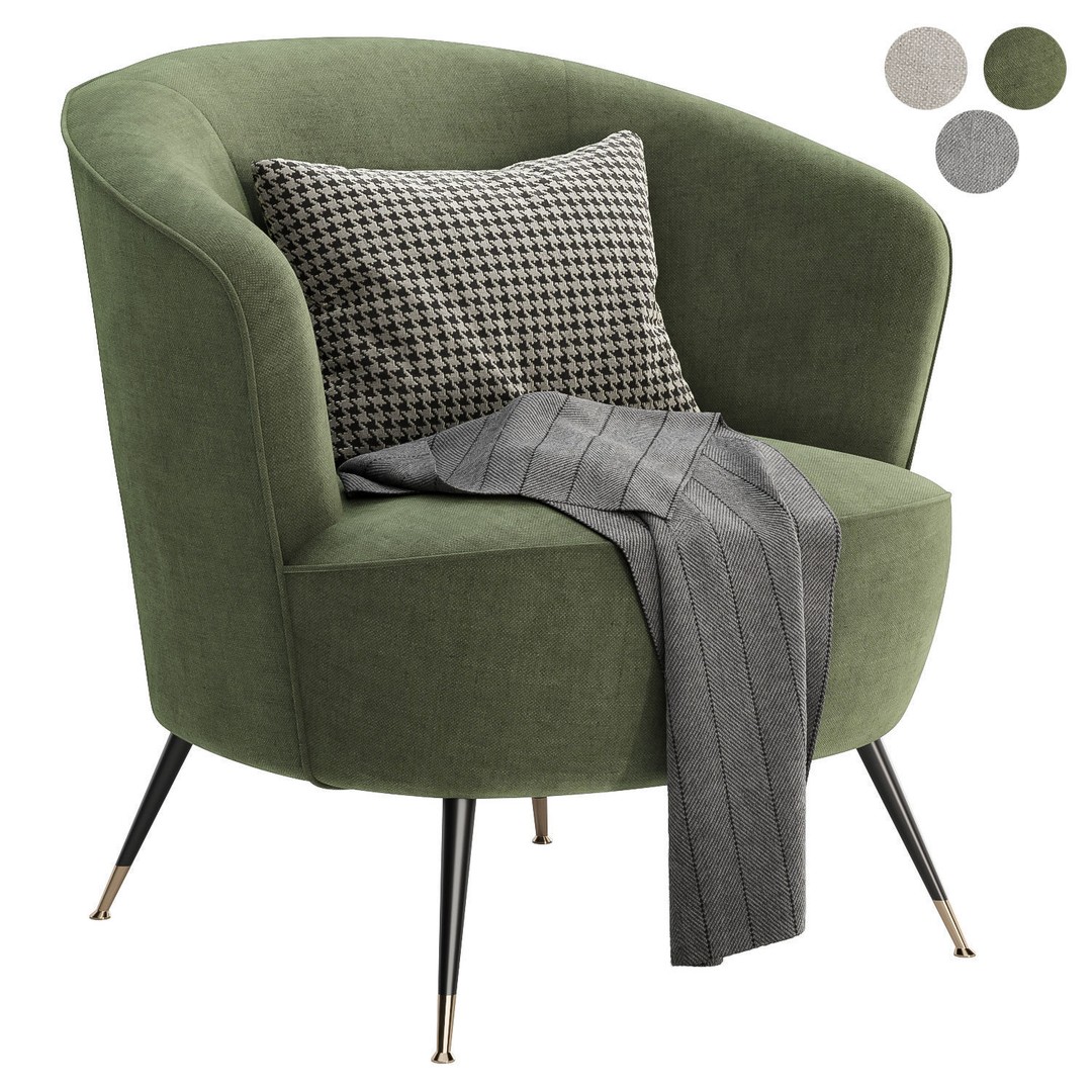Schumacher Upholstered Barrel Chair 3D Model – Modern Fabric Seat, FBX & OBJ - View 3