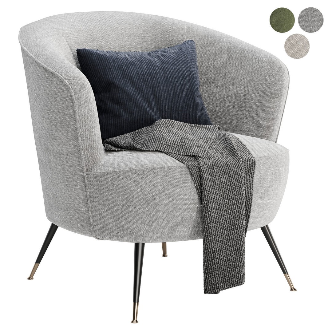 Schumacher Upholstered Barrel Chair 3D Model – Modern Fabric Seat, FBX & OBJ - View 4