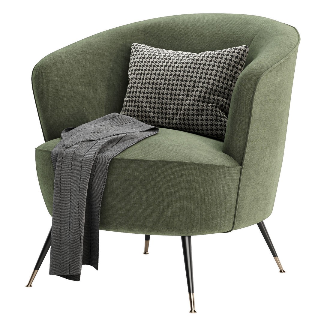 Schumacher Upholstered Barrel Chair 3D Model – Modern Fabric Seat, FBX & OBJ - View 5