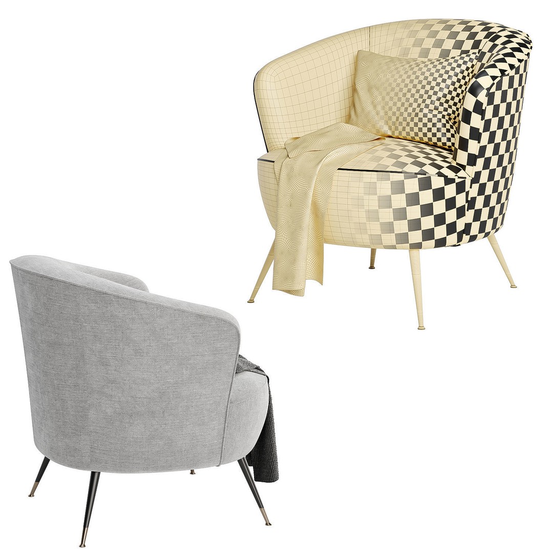Schumacher Upholstered Barrel Chair 3D Model – Modern Fabric Seat, FBX & OBJ - View 6