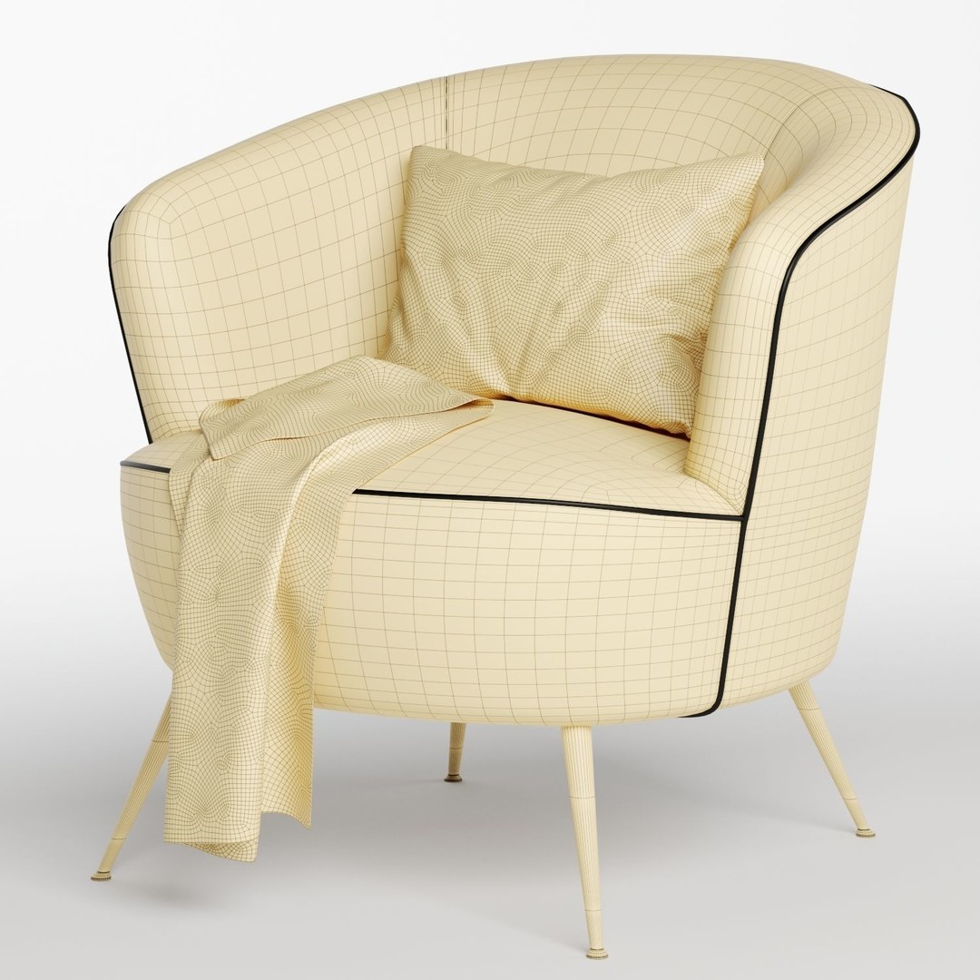 Schumacher Upholstered Barrel Chair 3D Model – Modern Fabric Seat, FBX & OBJ - View 7