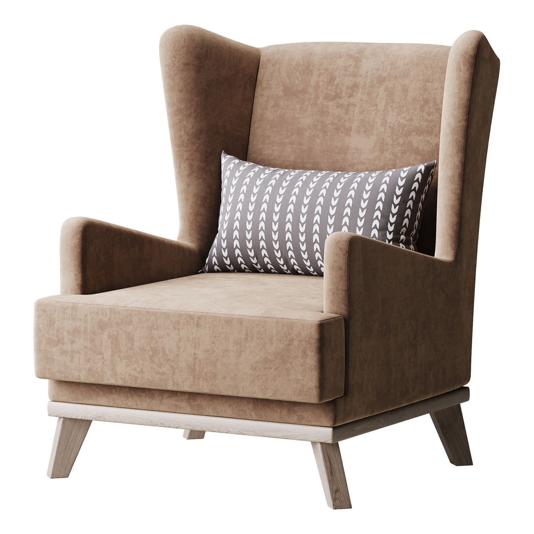 Hoff Ludwig Armchair 3D Model – Elegant Upholstered Chair, FBX & OBJ - View 10