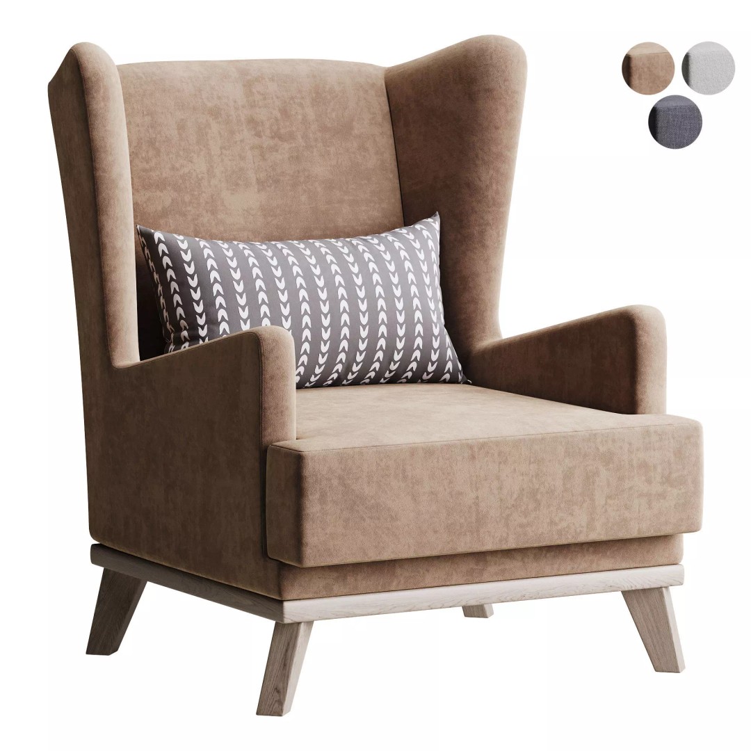 Hoff Ludwig Armchair 3D Model – Elegant Upholstered Chair, FBX & OBJ - View 2