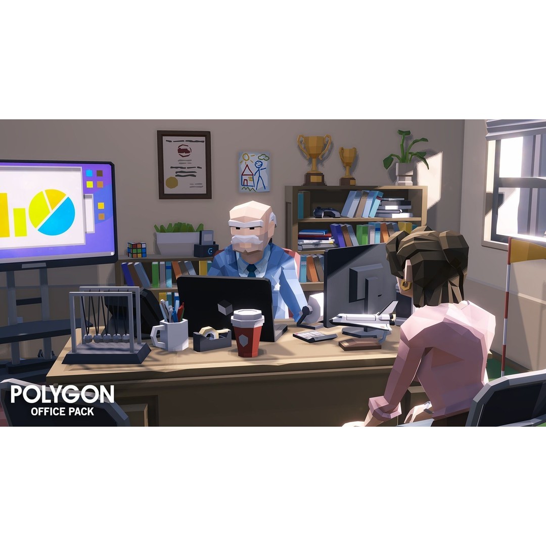 Office 3D Model – Low Poly Game Asset with Props and Characters - View 11