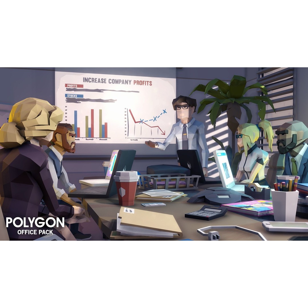 Office 3D Model – Low Poly Game Asset with Props and Characters - View 3