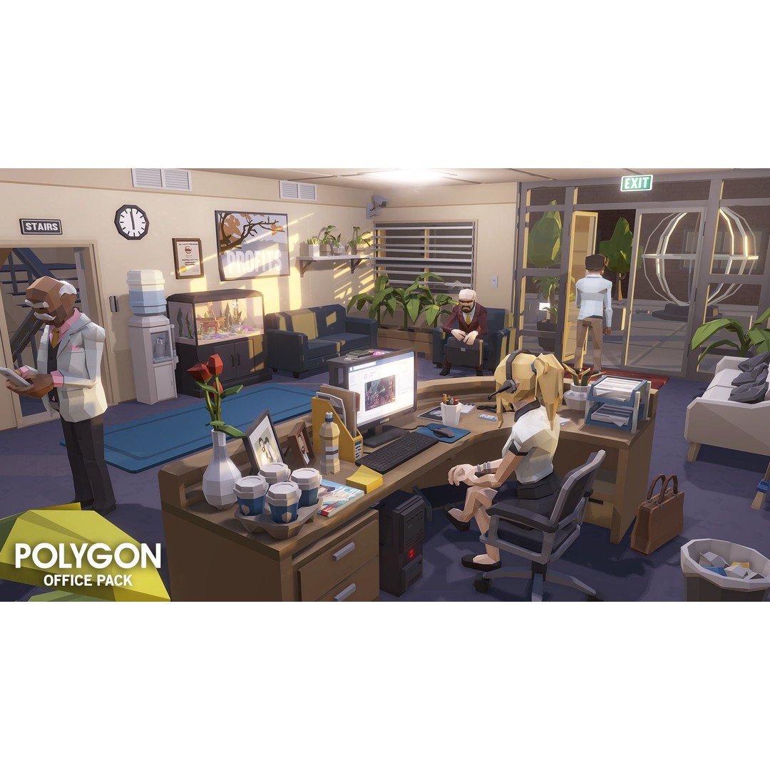 Office 3D Model – Low Poly Game Asset with Props and Characters - View 5