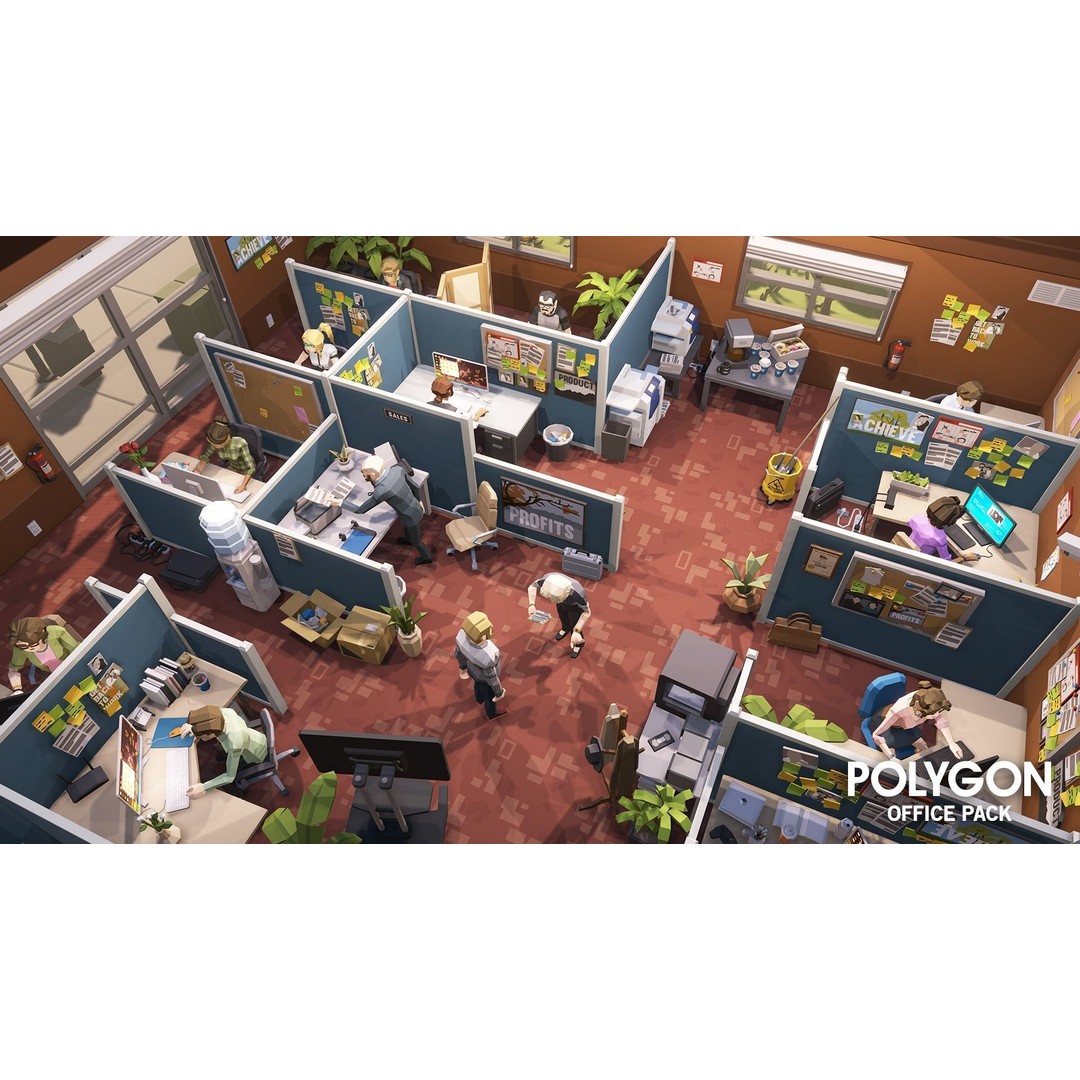 Office 3D Model – Low Poly Game Asset with Props and Characters - View 9